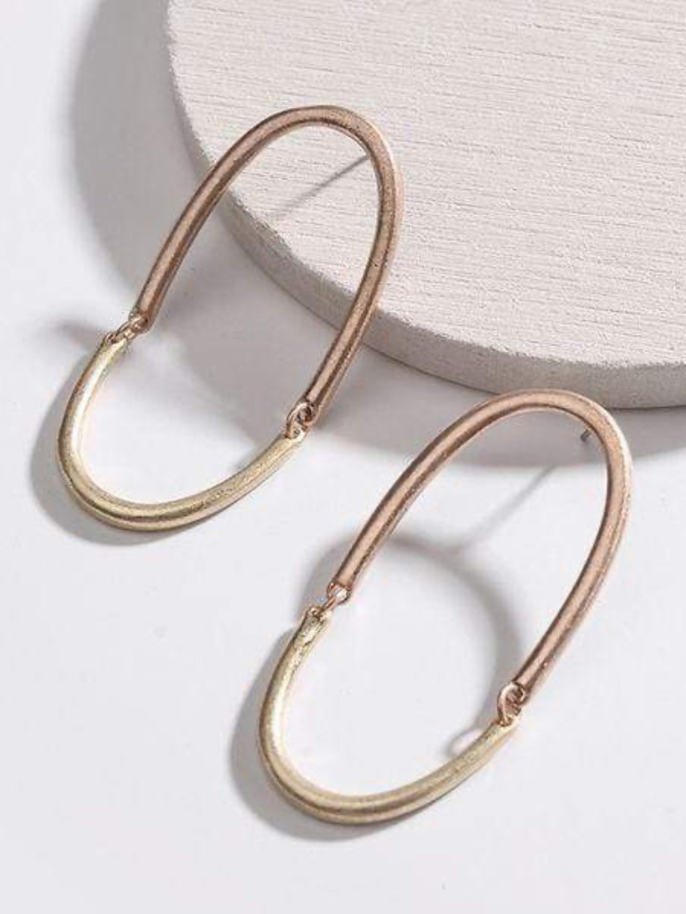 Womens Two-Tone Oval Hoop Post Earrings